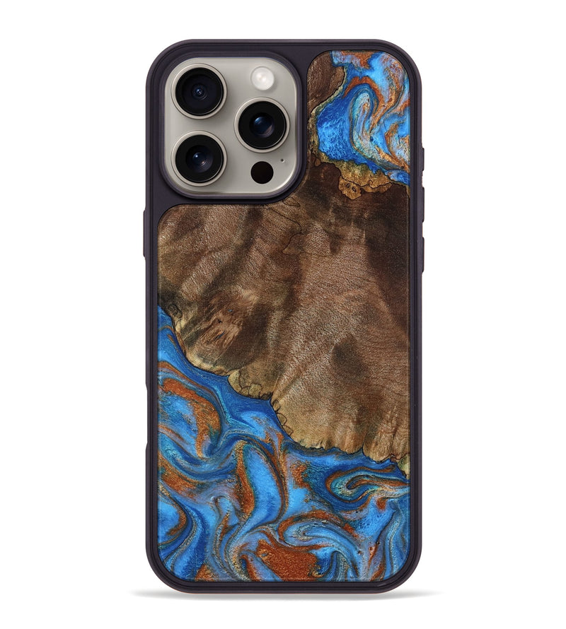 iPhone 16 Pro Max Wood Phone Case - Thiago (Teal & Gold, 793507)