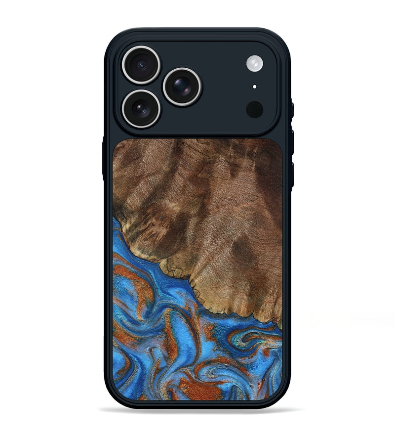 iPhone 17 Pro Max Wood Phone Case - Thiago (Teal & Gold, 793507)