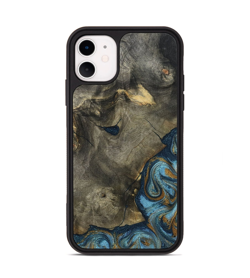 iPhone 11 Wood Phone Case - Carey (Teal & Gold, 793510)