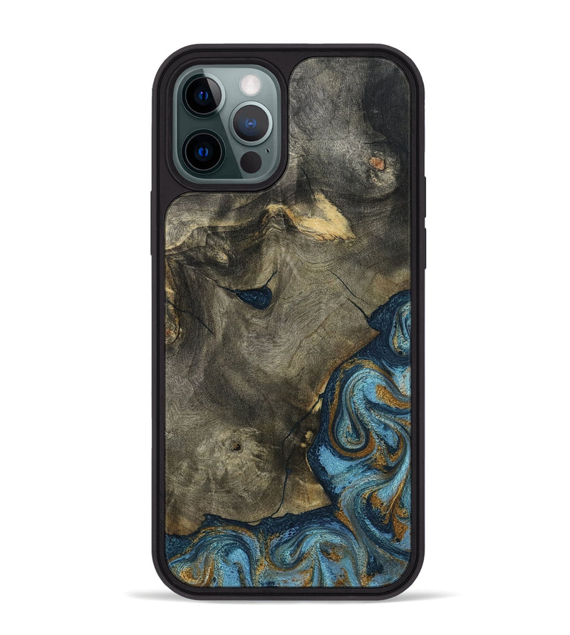 iPhone 12 Pro Max Wood Phone Case - Carey (Teal & Gold, 793510)