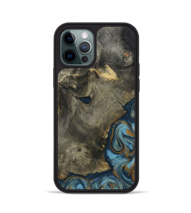 iPhone 12 Pro Wood Phone Case - Carey (Teal & Gold, 793510)