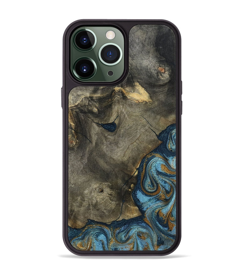 iPhone 13 Pro Max Wood Phone Case - Carey (Teal & Gold, 793510)