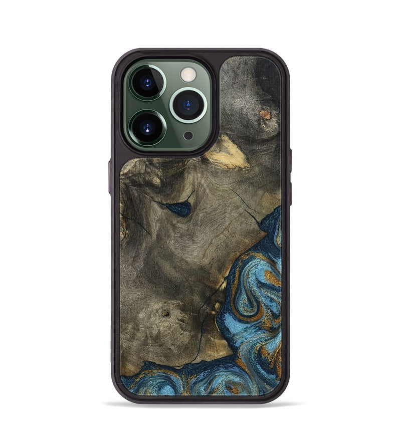 iPhone 13 Pro Wood Phone Case - Carey (Teal & Gold, 793510)