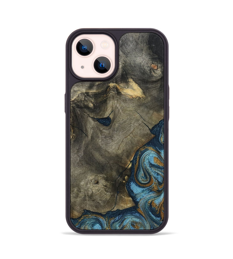 iPhone 14 Wood Phone Case - Carey (Teal & Gold, 793510)