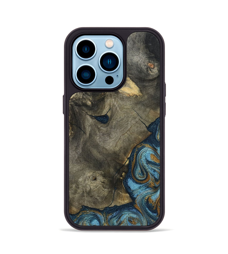 iPhone 14 Pro Wood Phone Case - Carey (Teal & Gold, 793510)