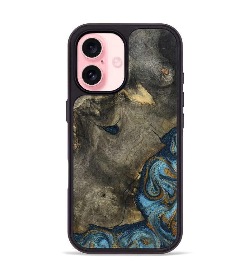 iPhone 16 Wood Phone Case - Carey (Teal & Gold, 793510)