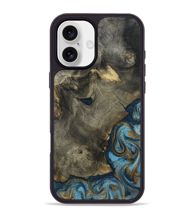iPhone 16 Plus Wood Phone Case - Carey (Teal & Gold, 793510)