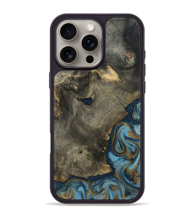 iPhone 16 Pro Max Wood Phone Case - Carey (Teal & Gold, 793510)