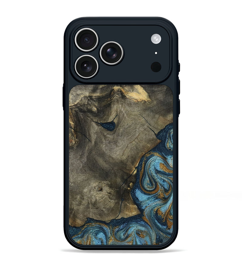 iPhone 17 Pro Max Wood Phone Case - Carey (Teal & Gold, 793510)