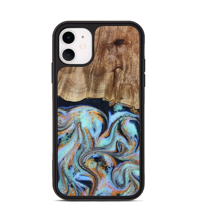 iPhone 11 Wood Phone Case - Maren (Teal & Gold, 793511)