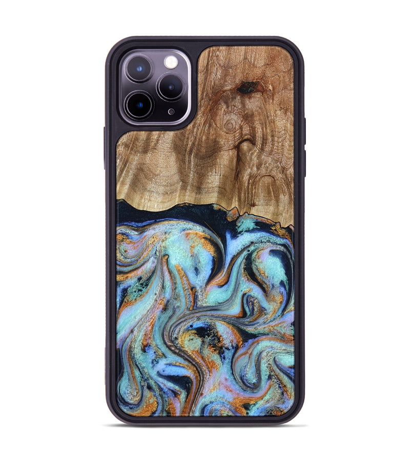 iPhone 11 Pro Max Wood Phone Case - Maren (Teal & Gold, 793511)