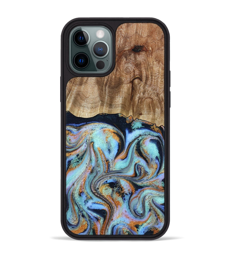 iPhone 12 Pro Max Wood Phone Case - Maren (Teal & Gold, 793511)