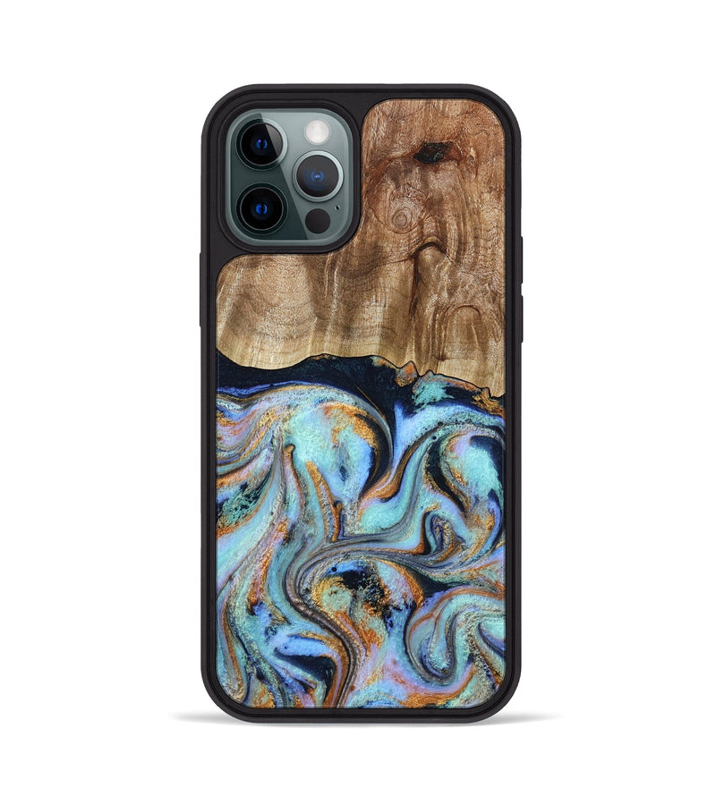 iPhone 12 Pro Wood Phone Case - Maren (Teal & Gold, 793511)