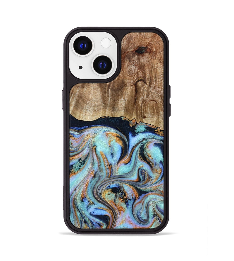 iPhone 13 Wood Phone Case - Maren (Teal & Gold, 793511)