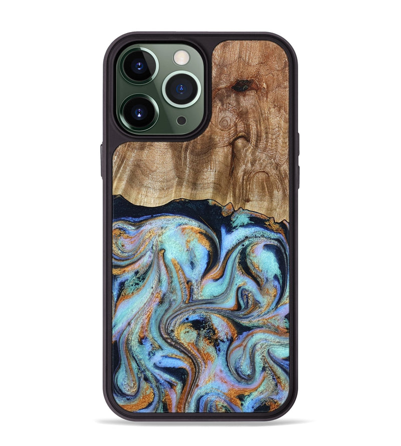 iPhone 13 Pro Max Wood Phone Case - Maren (Teal & Gold, 793511)