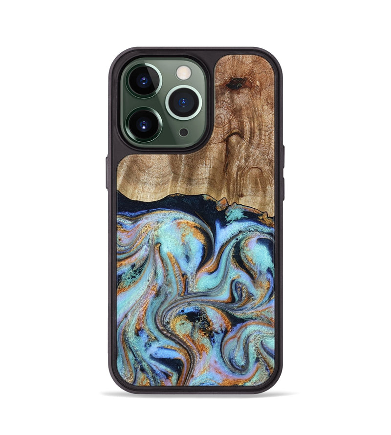 iPhone 13 Pro Wood Phone Case - Maren (Teal & Gold, 793511)