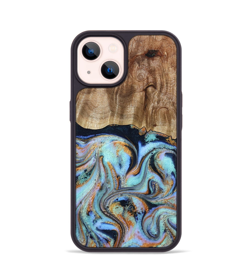 iPhone 14 Wood Phone Case - Maren (Teal & Gold, 793511)