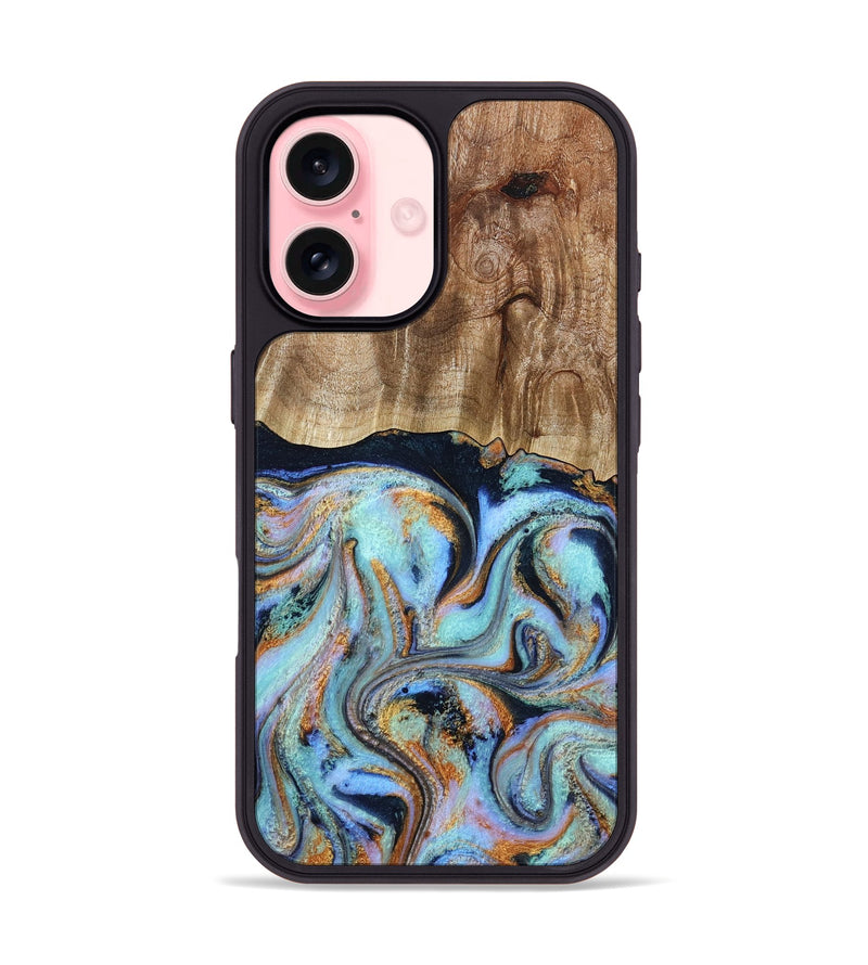 iPhone 16 Wood Phone Case - Maren (Teal & Gold, 793511)