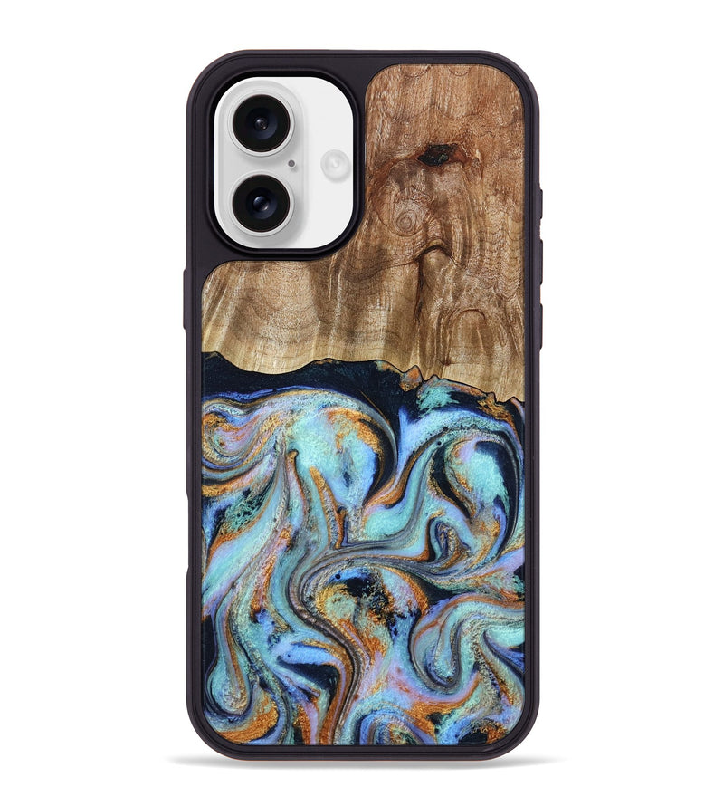 iPhone 16 Plus Wood Phone Case - Maren (Teal & Gold, 793511)