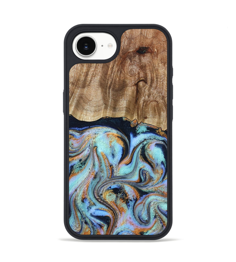 iPhone 16e Wood Phone Case - Maren (Teal & Gold, 793511)