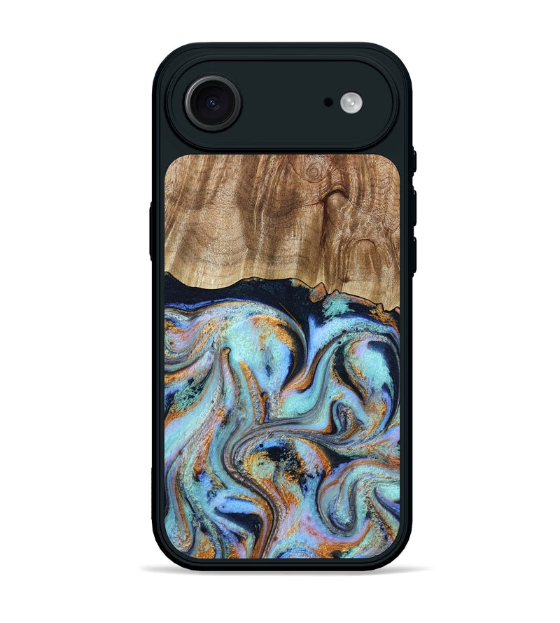 iPhone 17 Air Wood Phone Case - Maren (Teal & Gold, 793511)