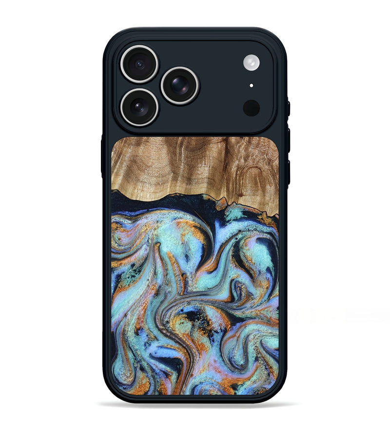 iPhone 17 Pro Max Wood Phone Case - Maren (Teal & Gold, 793511)