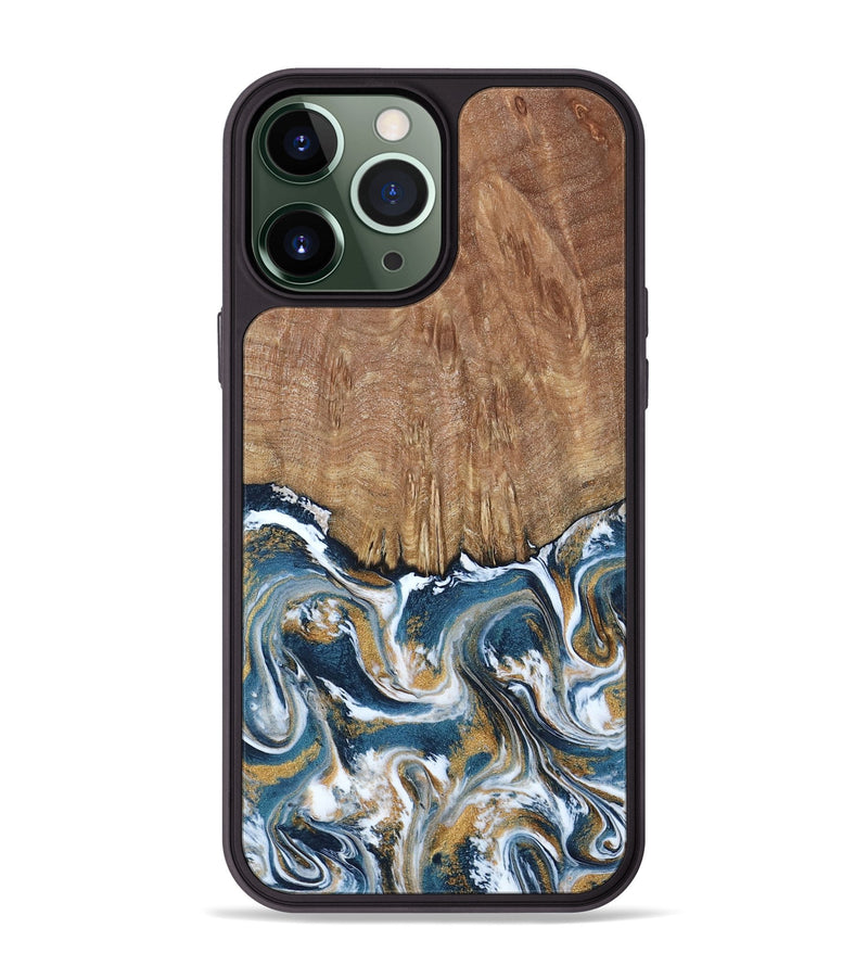 iPhone 13 Pro Max Wood Phone Case - Jameson (Teal & Gold, 793515)