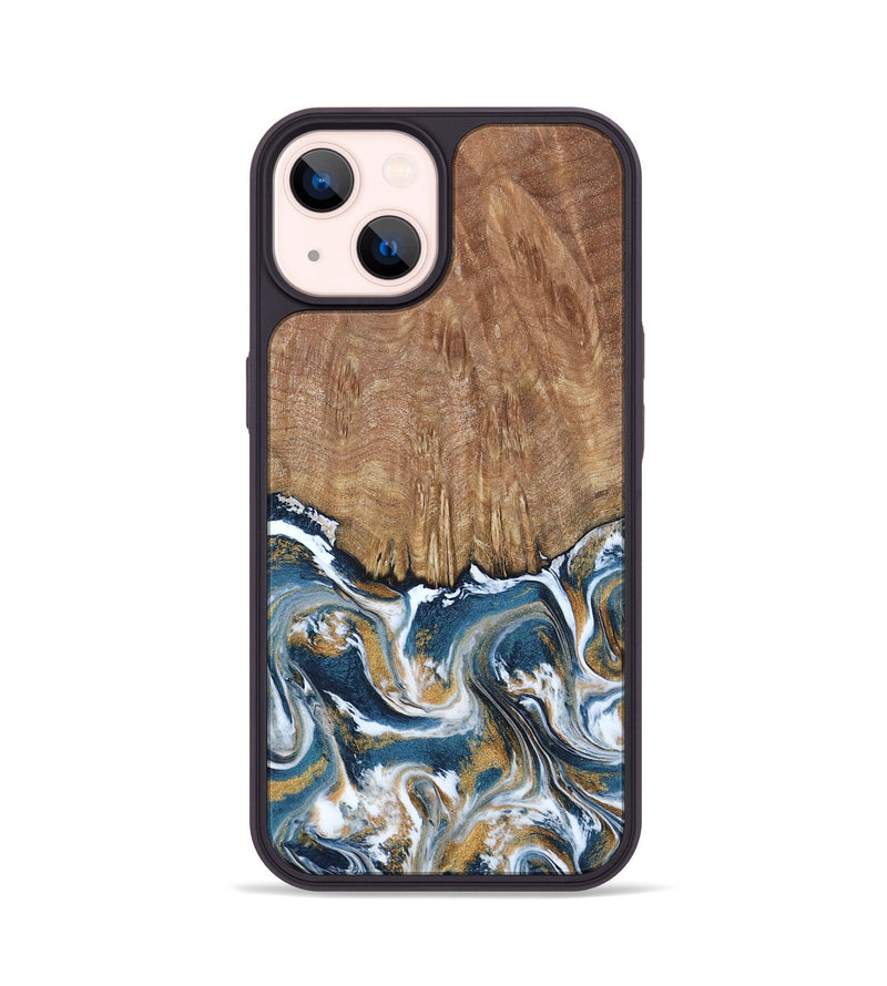 iPhone 14 Wood Phone Case - Jameson (Teal & Gold, 793515)