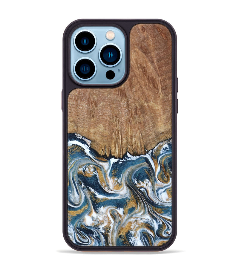 iPhone 14 Pro Max Wood Phone Case - Jameson (Teal & Gold, 793515)