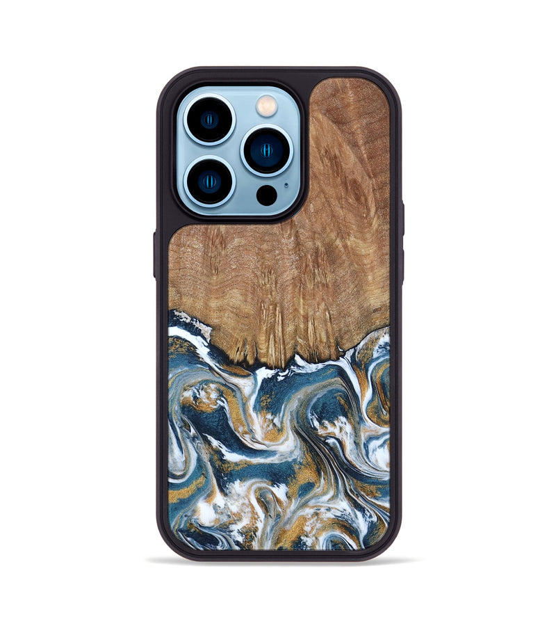 iPhone 14 Pro Wood Phone Case - Jameson (Teal & Gold, 793515)
