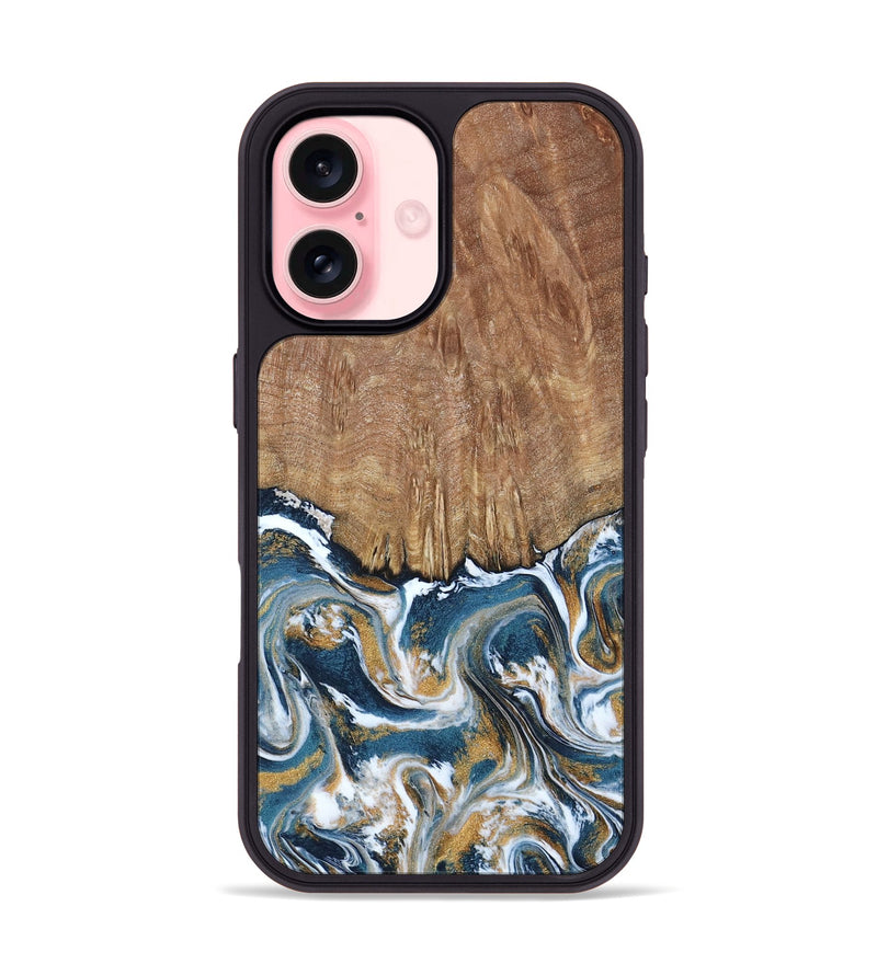 iPhone 16 Wood Phone Case - Jameson (Teal & Gold, 793515)