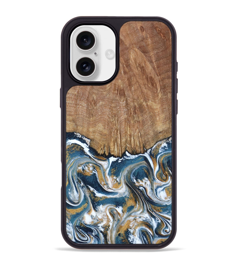 iPhone 16 Plus Wood Phone Case - Jameson (Teal & Gold, 793515)