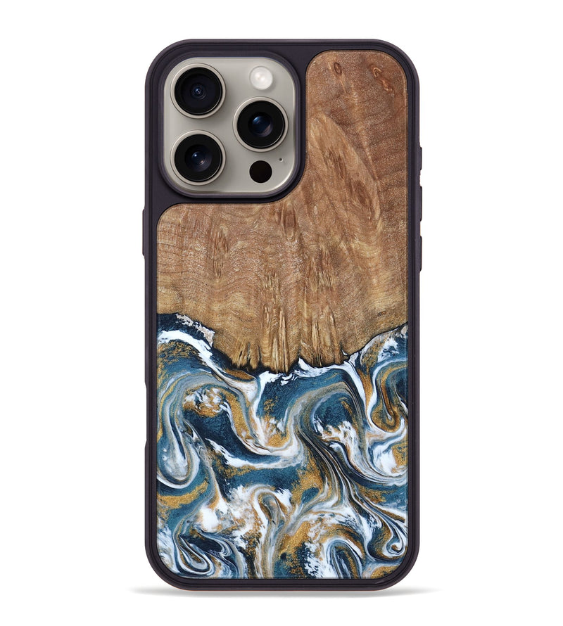 iPhone 16 Pro Max Wood Phone Case - Jameson (Teal & Gold, 793515)