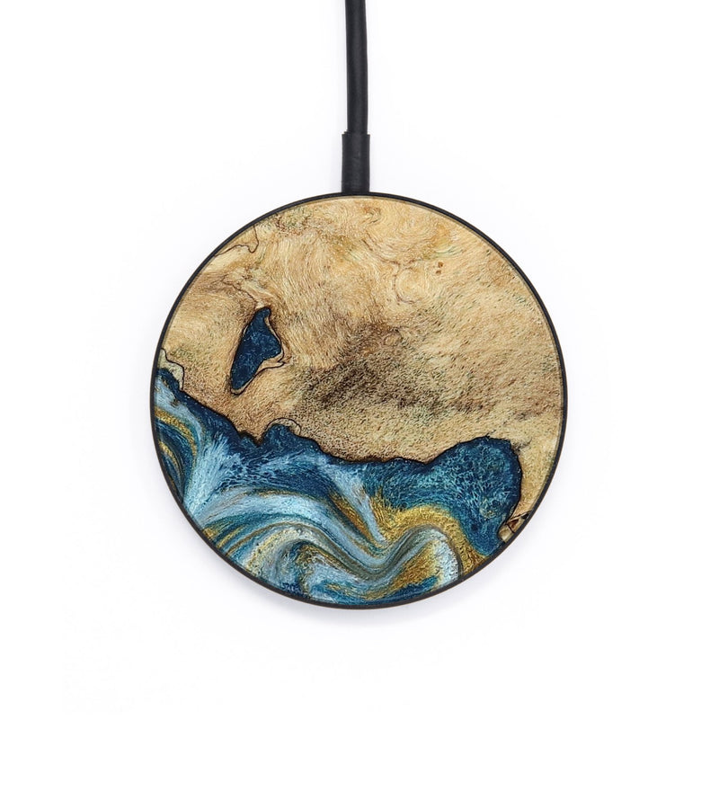 Circle Wood Wireless Charger - Mara (Teal & Gold, 793534)