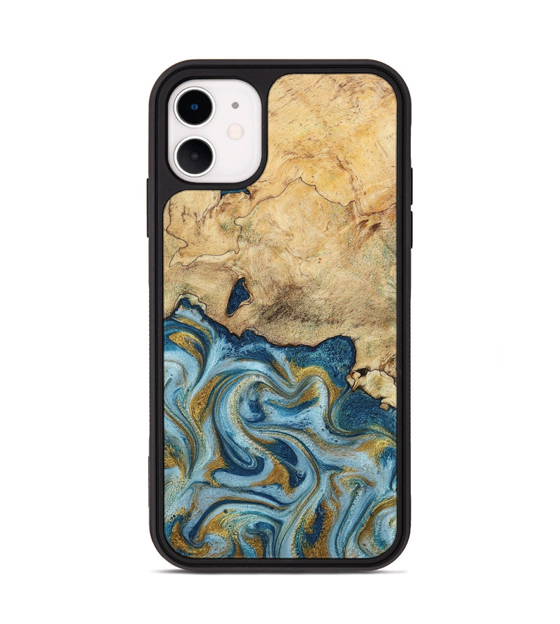 iPhone 11 Wood Phone Case - Mara (Teal & Gold, 793534)