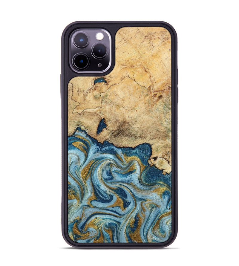 iPhone 11 Pro Max Wood Phone Case - Mara (Teal & Gold, 793534)
