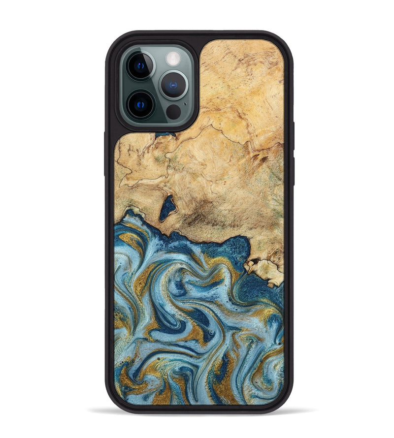 iPhone 12 Pro Max Wood Phone Case - Mara (Teal & Gold, 793534)