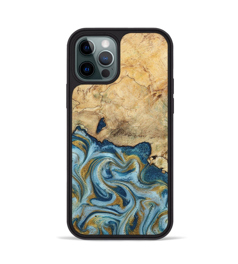 iPhone 12 Pro Wood Phone Case - Mara (Teal & Gold, 793534)