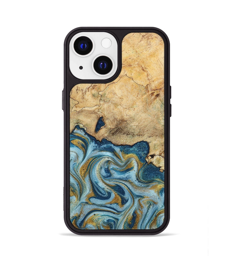 iPhone 13 Wood Phone Case - Mara (Teal & Gold, 793534)