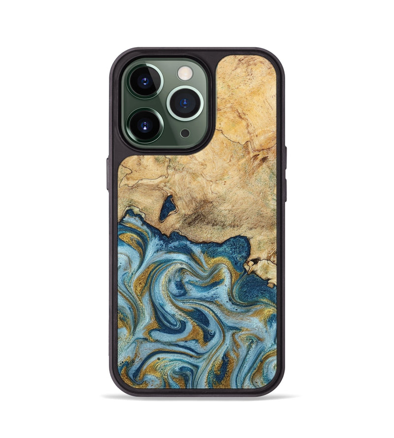 iPhone 13 Pro Wood Phone Case - Mara (Teal & Gold, 793534)