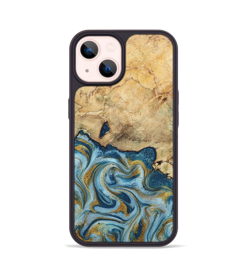 iPhone 14 Wood Phone Case - Mara (Teal & Gold, 793534)
