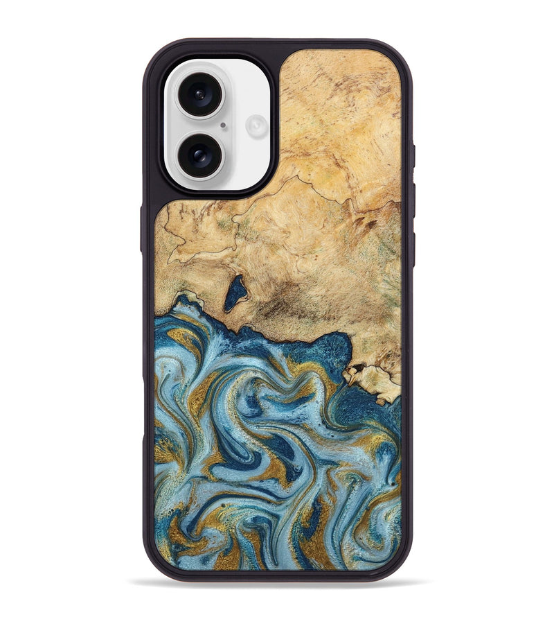 iPhone 16 Plus Wood Phone Case - Mara (Teal & Gold, 793534)