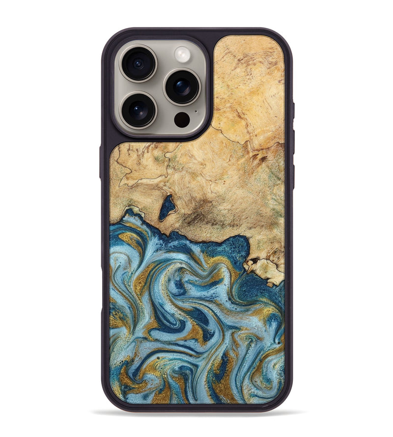 iPhone 16 Pro Max Wood Phone Case - Mara (Teal & Gold, 793534)