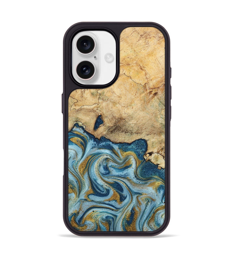 iPhone 17 Wood Phone Case - Mara (Teal & Gold, 793534)