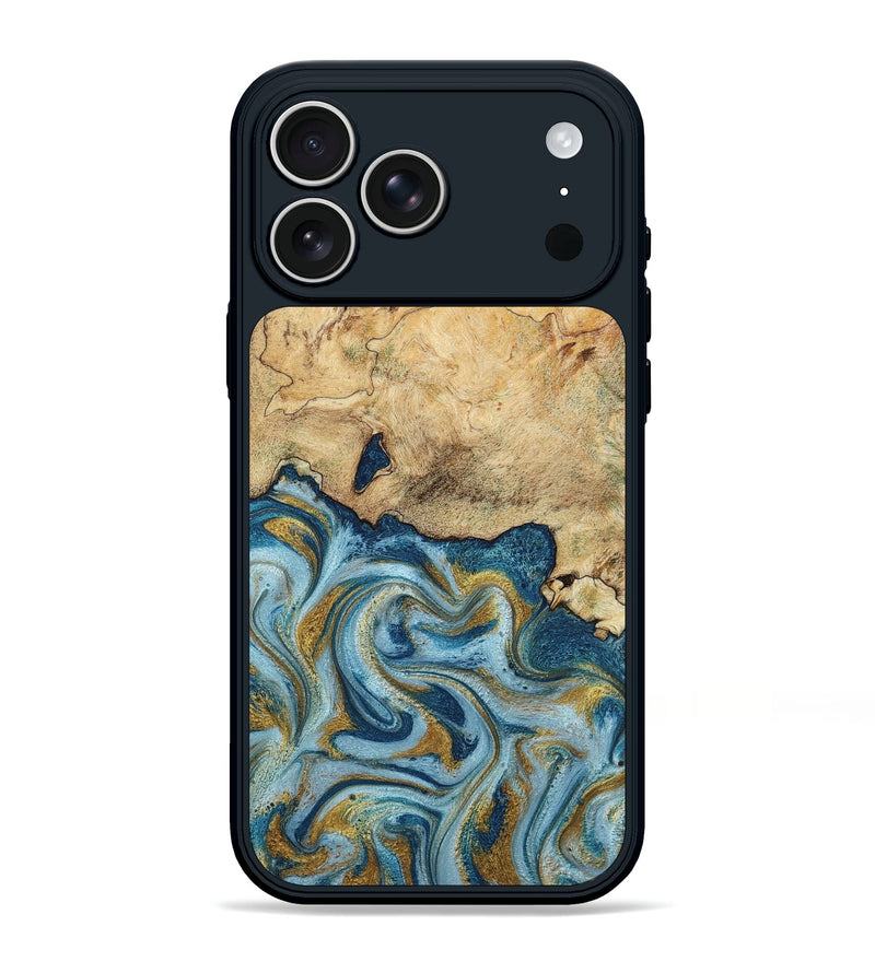 iPhone 17 Pro Max Wood Phone Case - Mara (Teal & Gold, 793534)