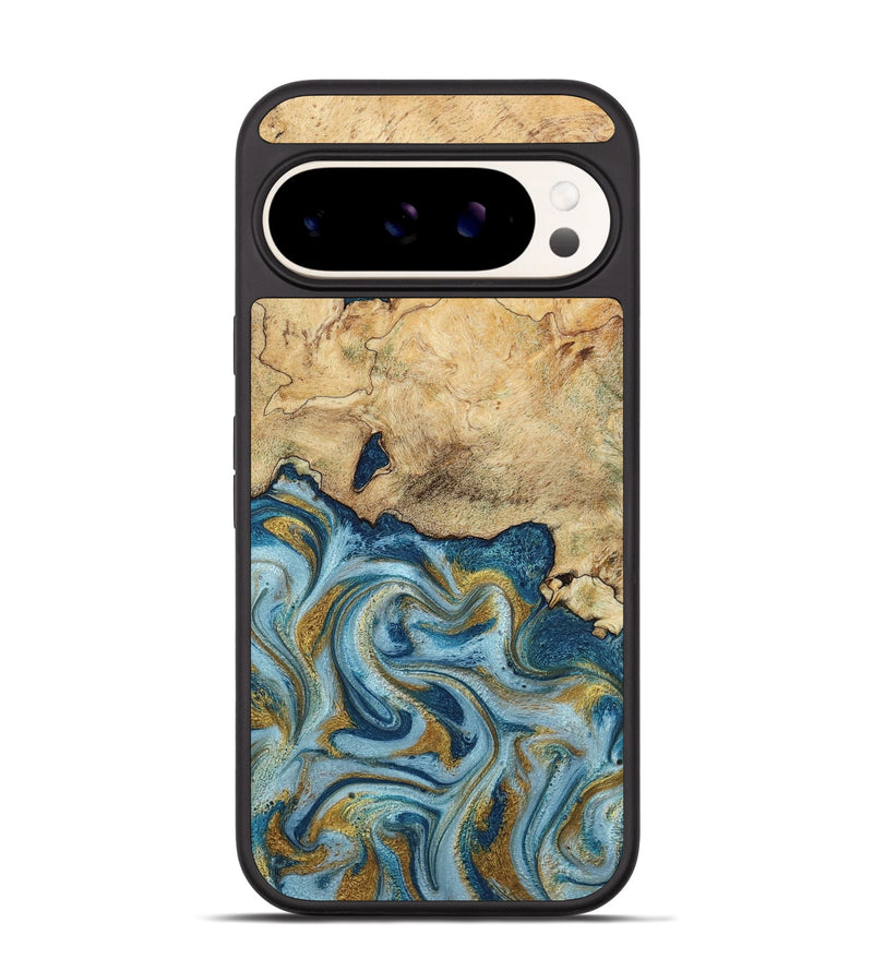 Pixel 9 Wood Phone Case - Mara (Teal & Gold, 793534)