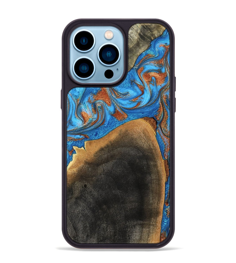 iPhone 14 Pro Max Wood Phone Case - Casper (Teal & Gold, 793537)