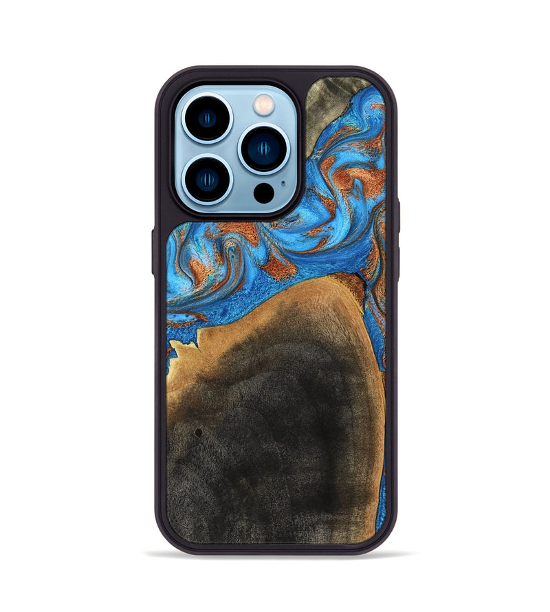 iPhone 14 Pro Wood Phone Case - Casper (Teal & Gold, 793537)