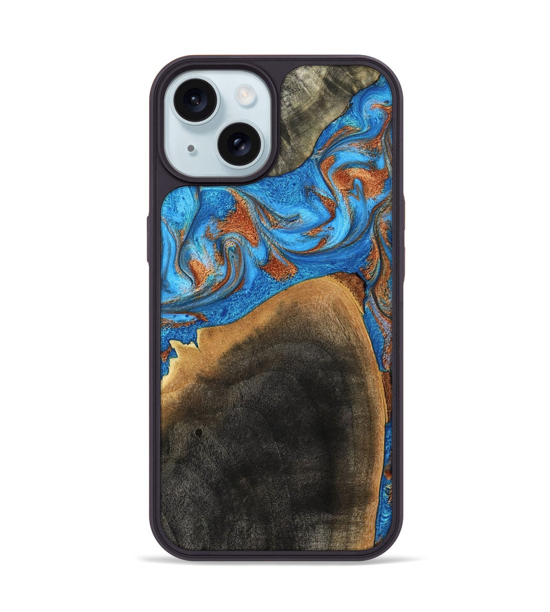 iPhone 15 Wood Phone Case - Casper (Teal & Gold, 793537)