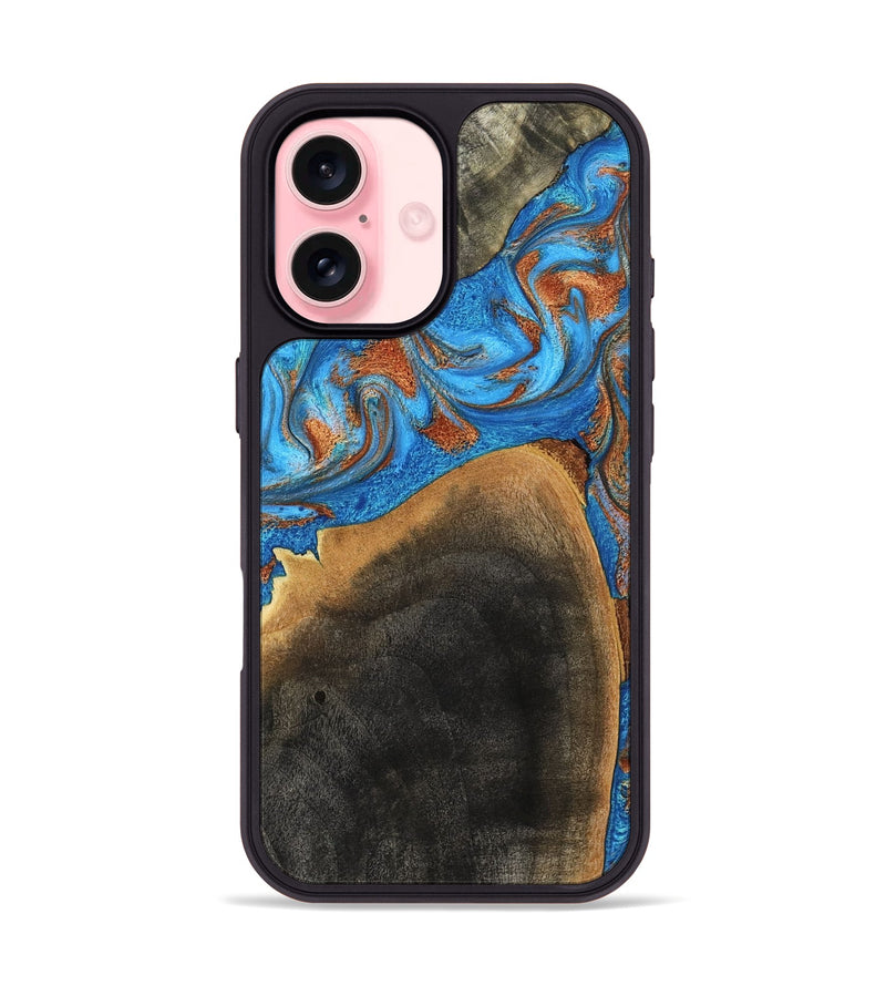 iPhone 16 Wood Phone Case - Casper (Teal & Gold, 793537)